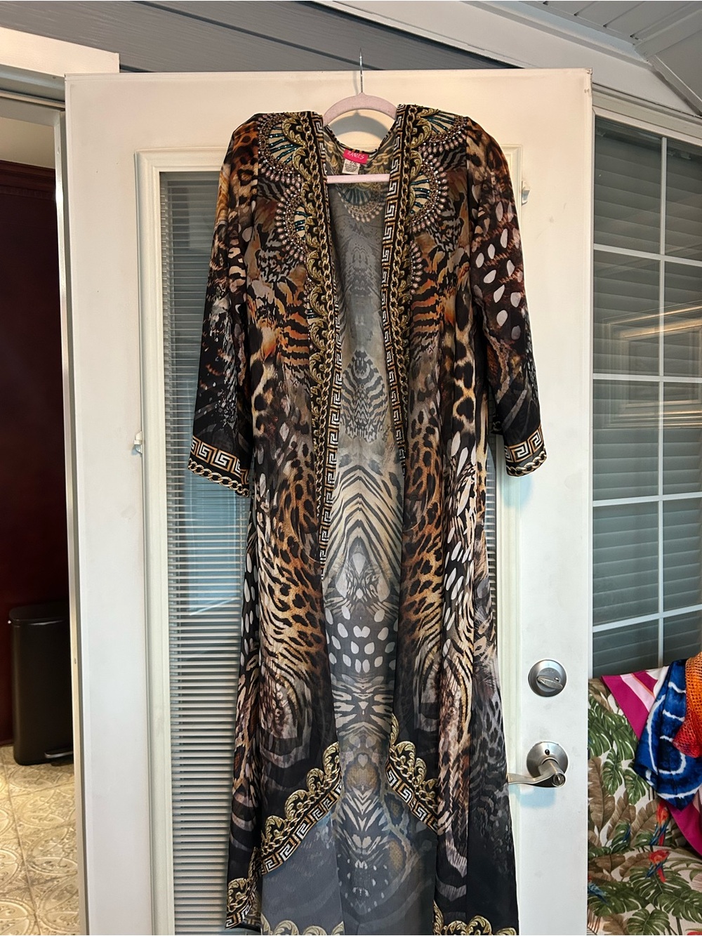 Sheer Animal Print Duster with removable shoulder pads